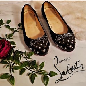 Christin Louboutin Black Spike Zipper Flats Size 7